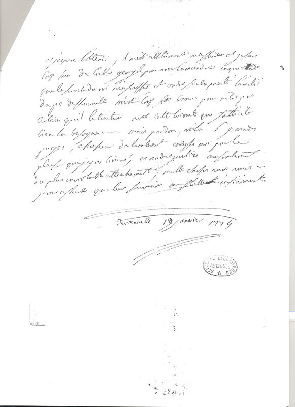 Lettre de Rohan à D'Alembert, 19 janvier 1774 Lettre de Rohan à D'Alembert, 19 janvier 1774
