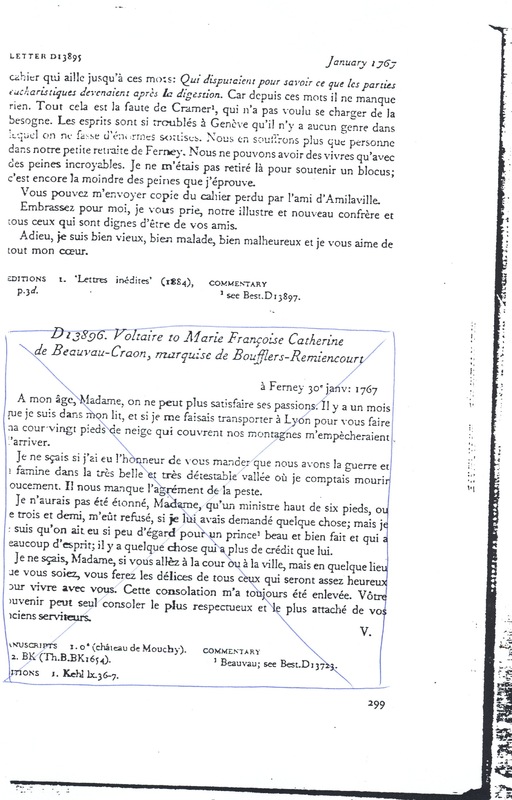 Lettre de Voltaire à D'Alembert, 30 janvier 1767 Lettre de Voltaire à D'Alembert, 30 janvier 1767