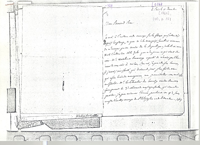 Lettre de D'Alembert à Frisi, 11 décembre 1764 Lettre de D'Alembert à Frisi, 11 décembre 1764