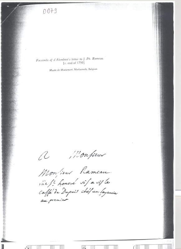 Lettre de D'Alembert à Rameau, 11 novembre 1750 Lettre de D'Alembert à Rameau, 11 novembre 1750