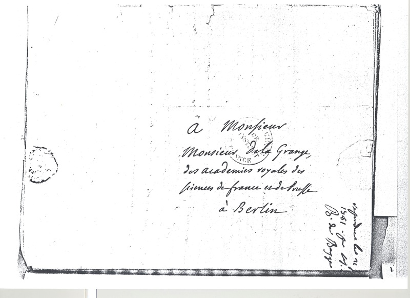 Lettre de D'Alembert à Lagrange, 11 mai 1781 Lettre de D'Alembert à Lagrange, 11 mai 1781