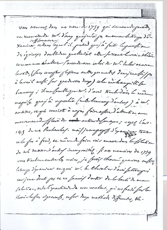 Lettre de D'Alembert à Lagrange, 4 mars 1766 Lettre de D'Alembert à Lagrange, 4 mars 1766
