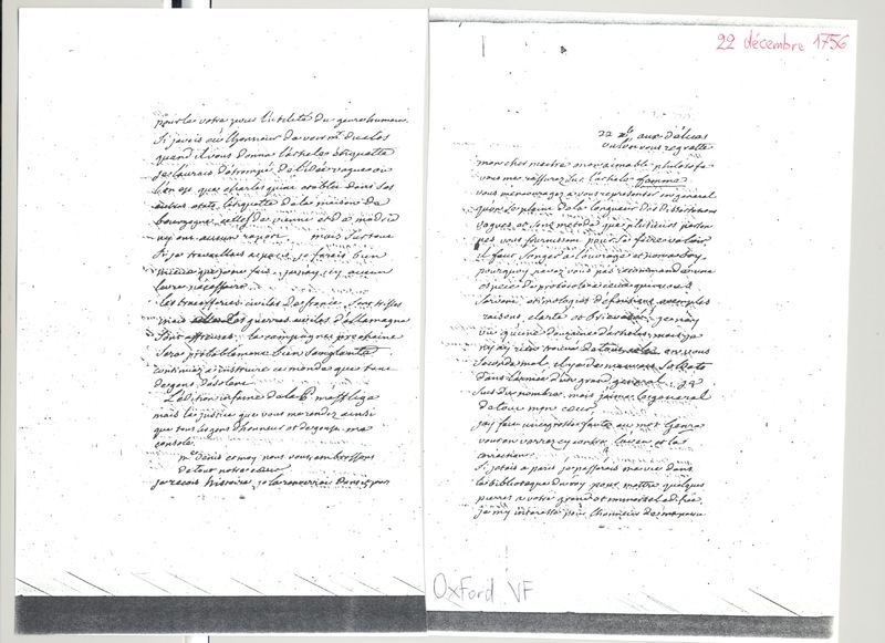 Lettre de Voltaire à D'Alembert, 22 décembre 1756 Lettre de Voltaire à D'Alembert, 22 décembre 1756
