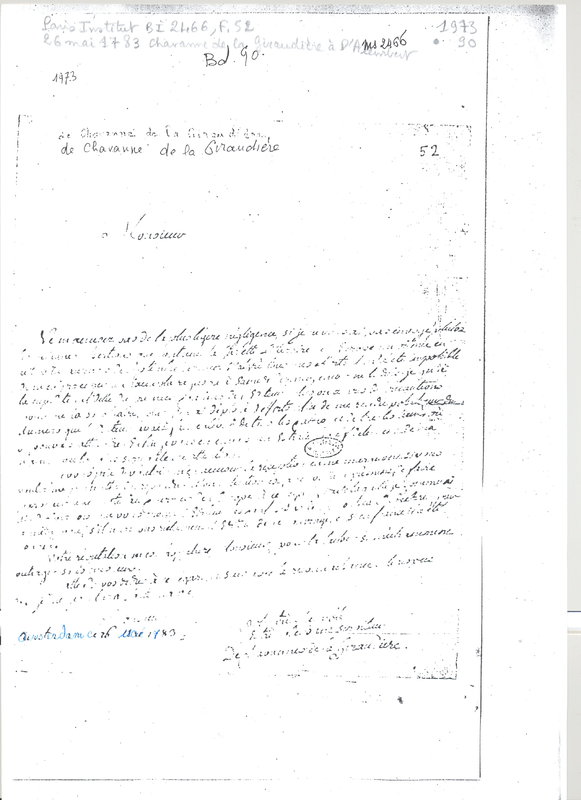 Lettre de Chavanne de la Giraudière à D'Alembert, 26 mai 1783