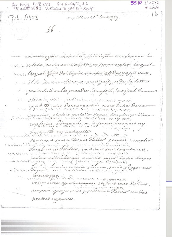 Lettre de Voltaire à D'Alembert, 25 août 1759 Lettre de Voltaire à D'Alembert, 25 août 1759