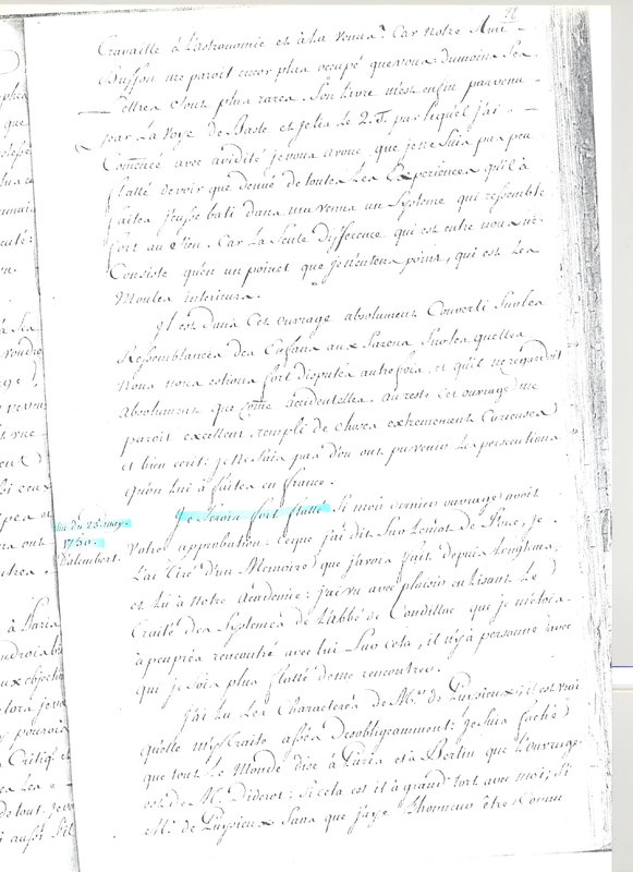 Lettre de Maupertuis à D'Alembert, 23 mai 1750 Lettre de Maupertuis à D'Alembert, 23 mai 1750