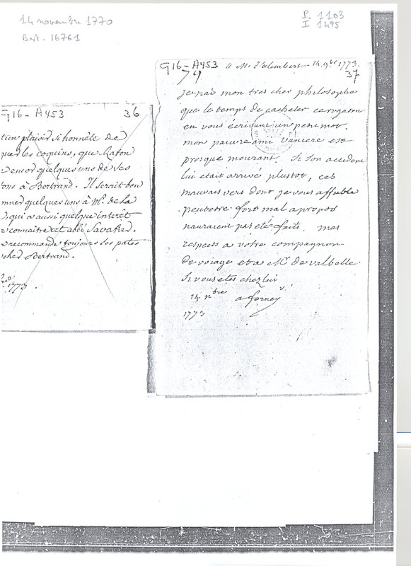 Lettre de Voltaire à D'Alembert, 14 novembre 1770 Lettre de Voltaire à D'Alembert, 14 novembre 1770