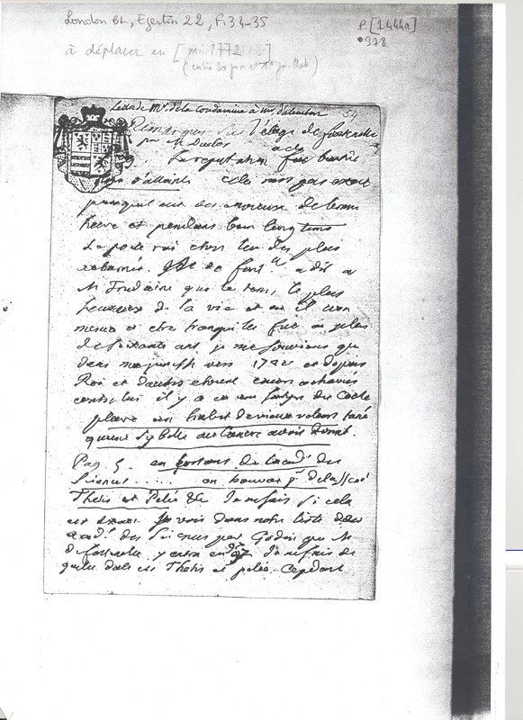 Lettre de La Condamine Charles à D'Alembert, août 1772 Lettre de La Condamine Charles à D'Alembert, août 1772