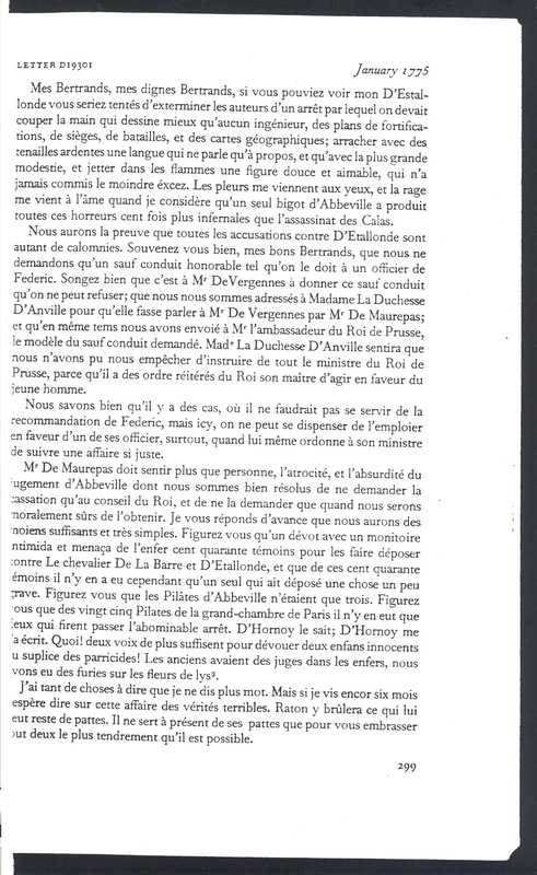 Lettre de Voltaire à D'Alembert et Condorcet, 21 janvier 1775 Lettre de Voltaire à D'Alembert et Condorcet, 21 janvier 1775