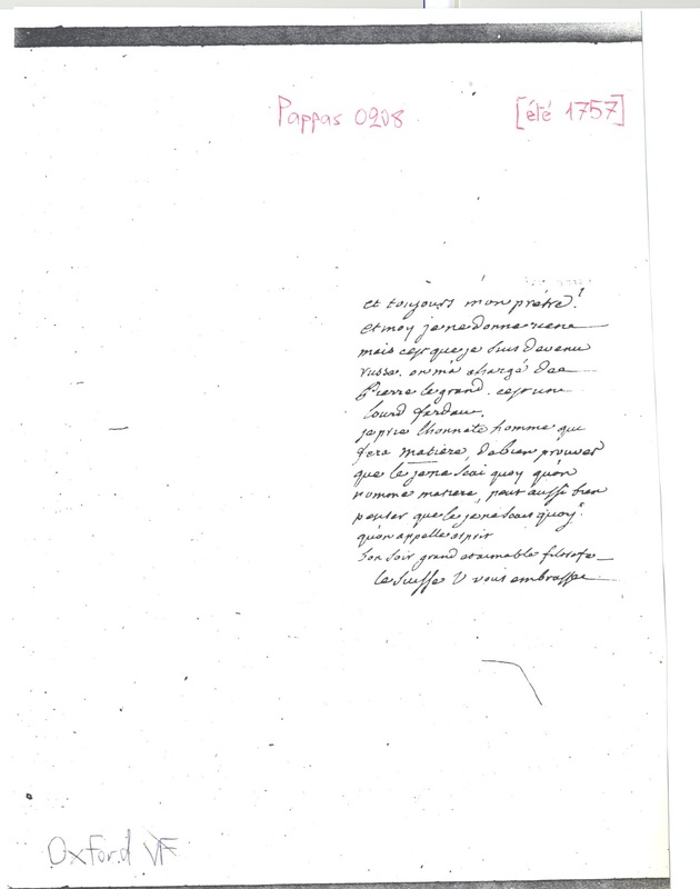 Lettre de Voltaire à D'Alembert, août 1757 Lettre de Voltaire à D'Alembert, août 1757