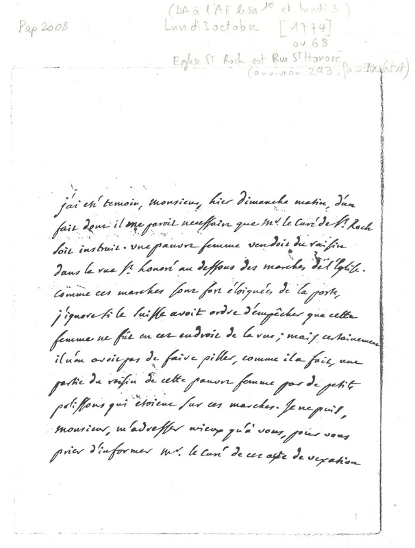 Lettre de D'Alembert à Germanès, 3 octobre 1774 Lettre de D'Alembert à Germanès, 3 octobre 1774
