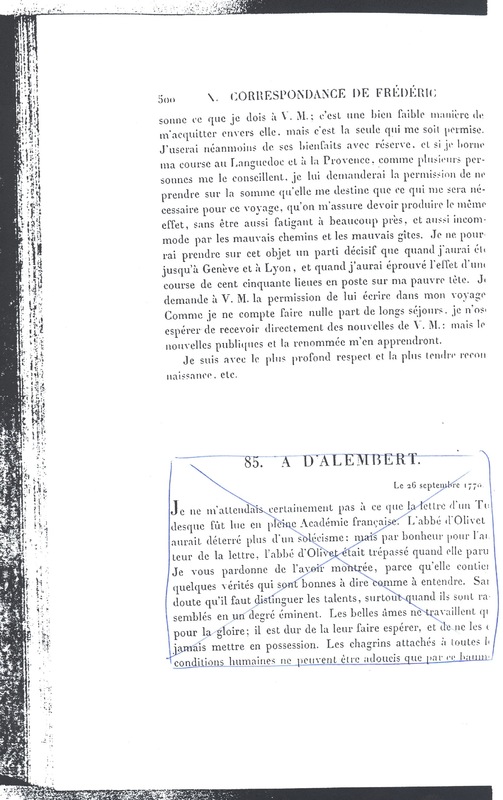 Lettre de D'Alembert à Frédéric II, 15 septembre 1770 Lettre de D'Alembert à Frédéric II, 15 septembre 1770