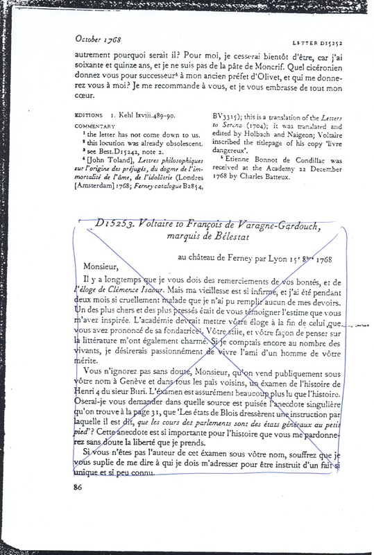 Lettre de Voltaire à D'Alembert, 15 octobre 1768 Lettre de Voltaire à D'Alembert, 15 octobre 1768