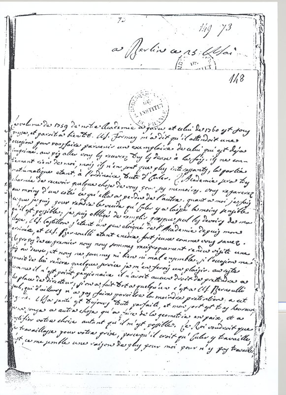 Lettre de Lagrange à D'Alembert, 23 février 1767