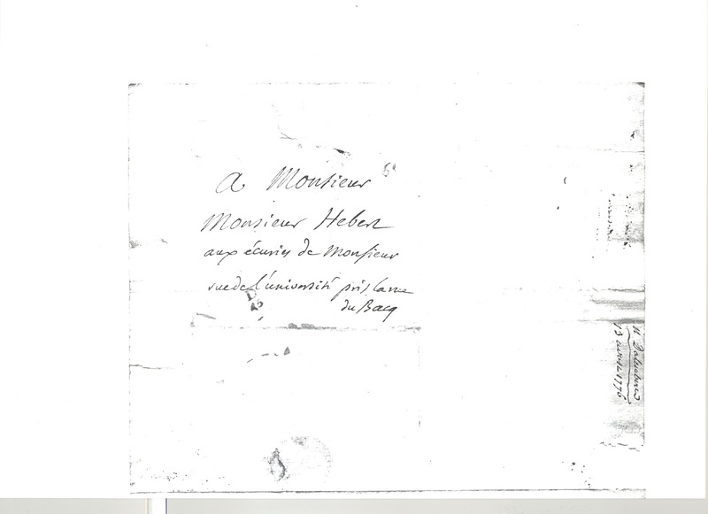 Lettre de D'Alembert à Hebert, 13 août 1776 Lettre de D'Alembert à Hebert, 13 août 1776
