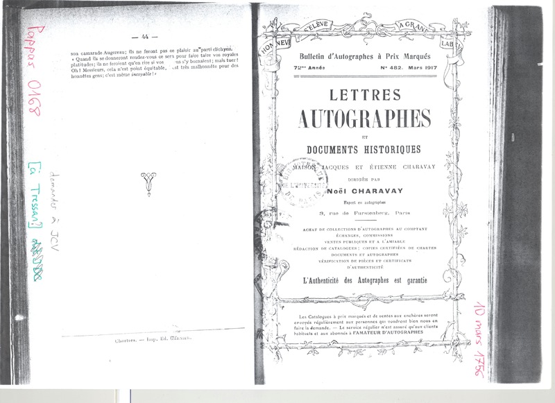 Lettre de D'Alembert à Non identifié, 10 mars 1756