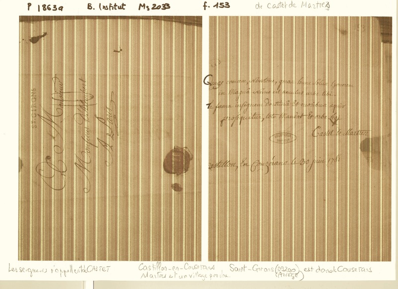 Lettre de Castet de Martres à D'Alembert, 30 juin 1781 Lettre de Castet de Martres à D'Alembert, 30 juin 1781