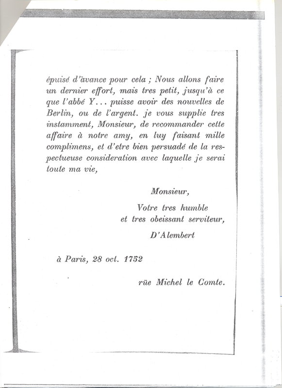 Lettre de D'Alembert à Argens, 28 octobre 1752