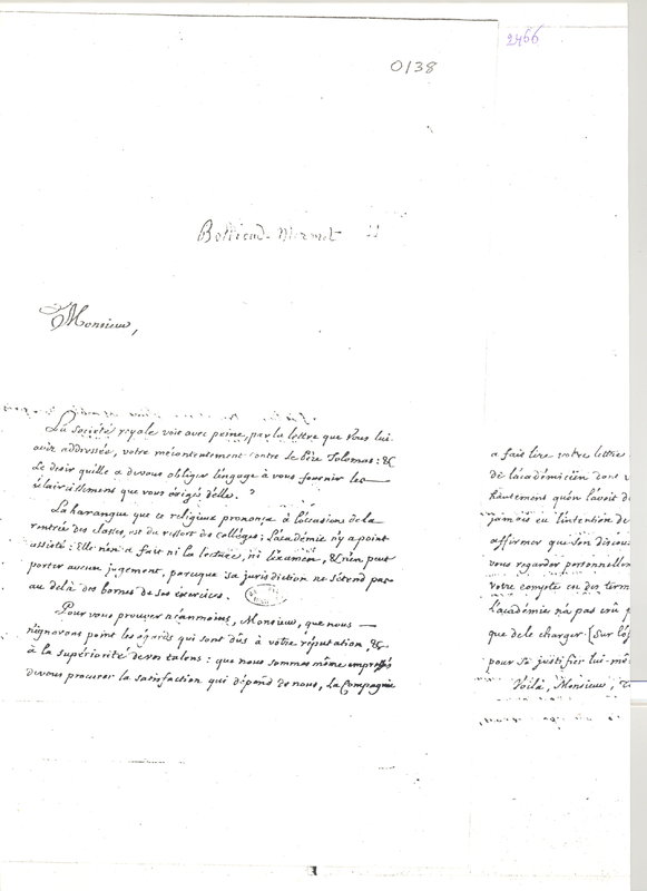 Lettre de Bollioud Mermet à D'Alembert, 22 février 1755 Lettre de Bollioud Mermet à D'Alembert, 22 février 1755