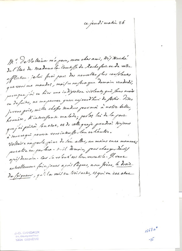 Lettre de D'Alembert à Rochefort d'Ally Jacques, 26 mars 1778 Lettre de D'Alembert à Rochefort d'Ally Jacques, 26 mars 1778