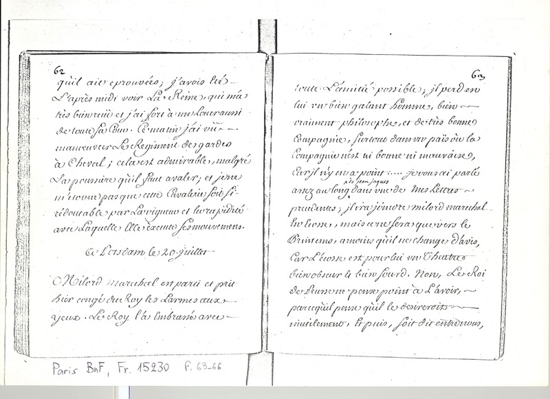 Lettre de D'Alembert à Mlle Lespinasse, 20 juillet 1763 Lettre de D'Alembert à Mlle Lespinasse, 20 juillet 1763