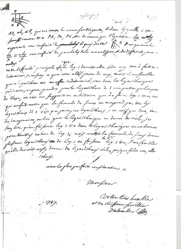 Lettre de D'Alembert à Euler Leonhard, octobre 1747 Lettre de D'Alembert à Euler Leonhard, octobre 1747