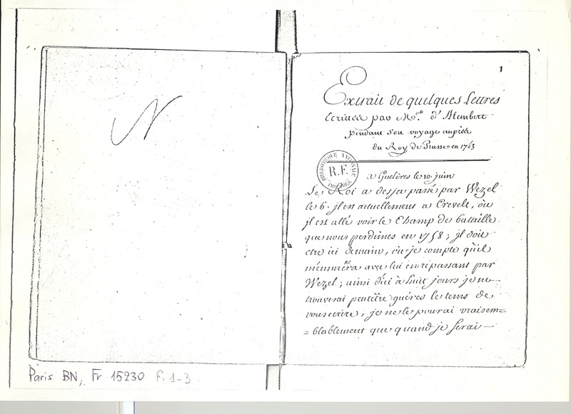 Lettre de D'Alembert à Mlle Lespinasse, 10 juin 1763 Lettre de D'Alembert à Mlle Lespinasse, 10 juin 1763
