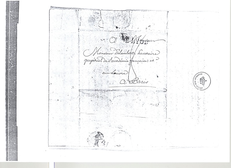 Lettre de Voltaire à D'Alembert, 8 décembre 1776 Lettre de Voltaire à D'Alembert, 8 décembre 1776