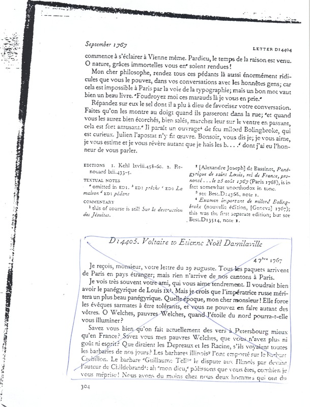 Lettre de Voltaire à D'Alembert, 4 septembre 1767 Lettre de Voltaire à D'Alembert, 4 septembre 1767