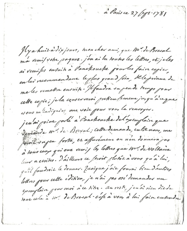 Lettre de D'Alembert à Rochefort d'Ally Jacques, 27 septembre 1781 Lettre de D'Alembert à Rochefort d'Ally Jacques, 27 septembre 1781