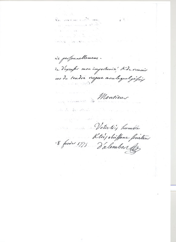 Lettre de D'Alembert à Anisson Duperron, 18 février 1775 Lettre de D'Alembert à Anisson Duperron, 18 février 1775