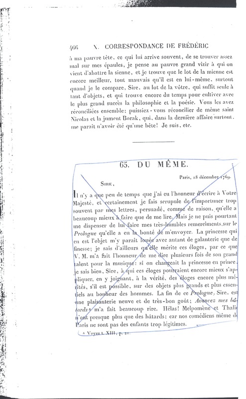 Lettre de D'Alembert à Frédéric II, 1er décembre 1769 Lettre de D'Alembert à Frédéric II, 1er décembre 1769
