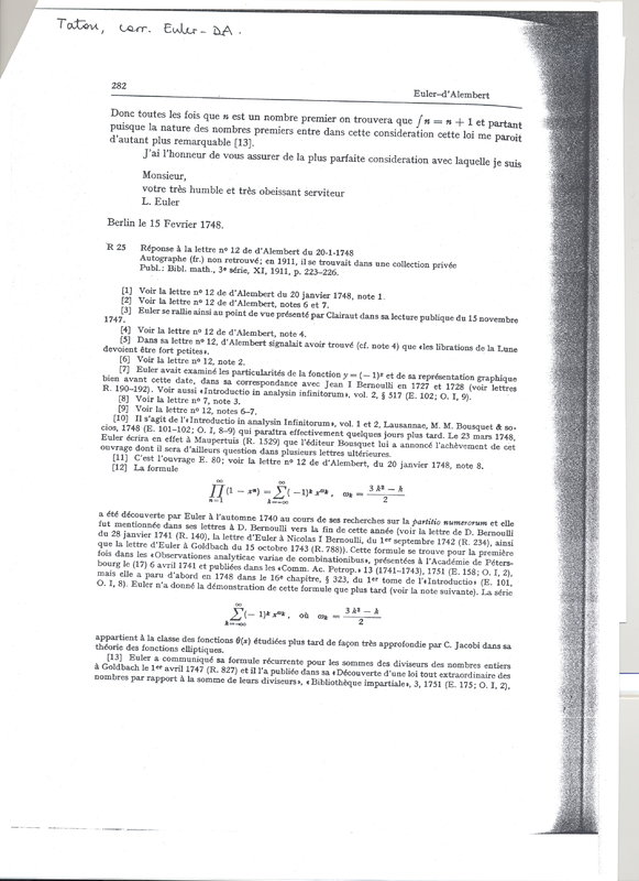 Lettre de Euler Leonhard à D'Alembert, 15 février 1748 Lettre de Euler Leonhard à D'Alembert, 15 février 1748