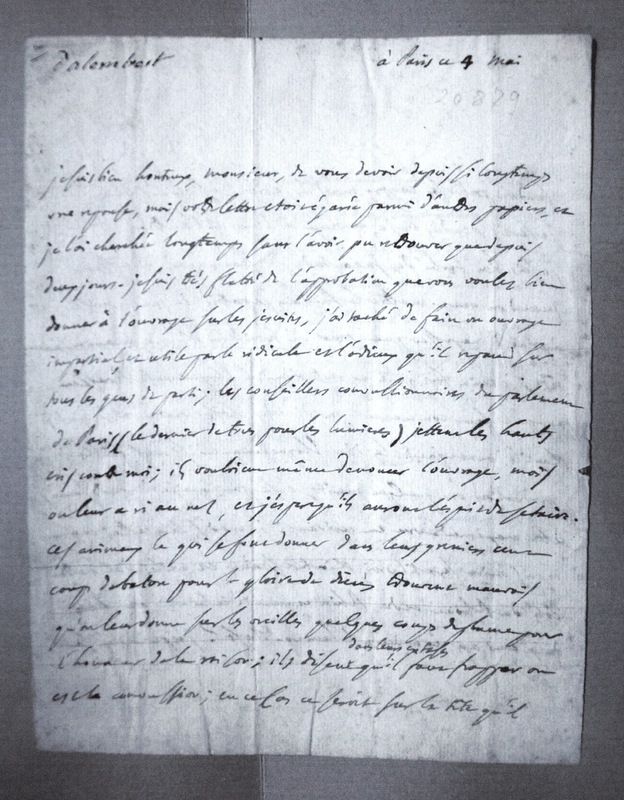 Lettre de D'Alembert à Servan, 4 mai 1765 Lettre de D'Alembert à Servan, 4 mai 1765