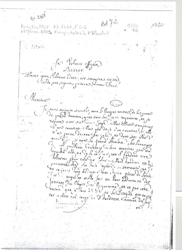 Lettre de Astori à D'Alembert, 6 février 1779 Lettre de Astori à D'Alembert, 6 février 1779