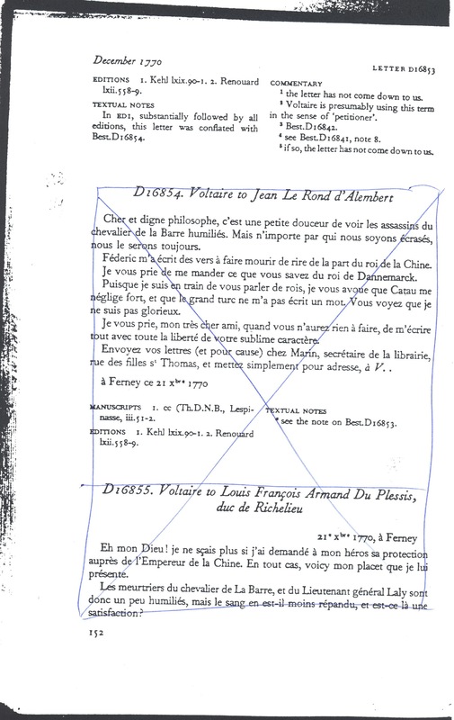 Lettre de Voltaire à D'Alembert, 20 décembre 1770 Lettre de Voltaire à D'Alembert, 20 décembre 1770