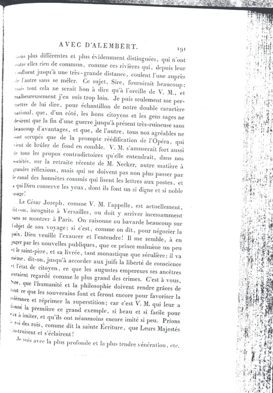 Lettre de D'Alembert à Frédéric II, 29 juin 1781 Lettre de D'Alembert à Frédéric II, 29 juin 1781