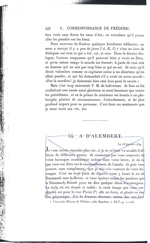 Lettre de D'Alembert à Frédéric II, 19 décembre 1768 Lettre de D'Alembert à Frédéric II, 19 décembre 1768