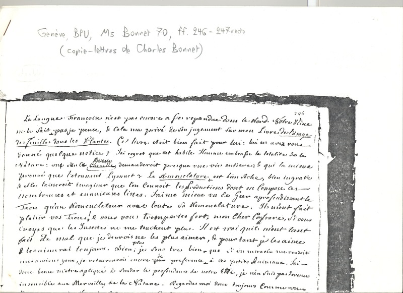 Lettre de Bonnet à D'Alembert, 6 juillet 1761 Lettre de Bonnet à D'Alembert, 6 juillet 1761