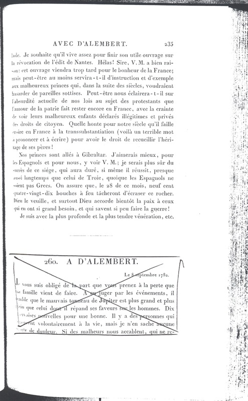 Lettre de D'Alembert à Frédéric II, 9 août 1782 Lettre de D'Alembert à Frédéric II, 9 août 1782