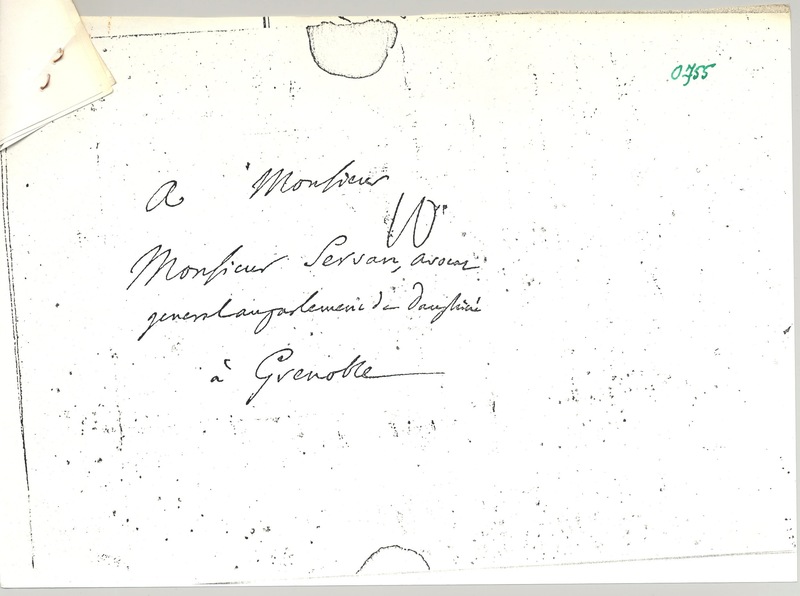 Lettre de D'Alembert à Servan, 15 janvier 1767 Lettre de D'Alembert à Servan, 15 janvier 1767