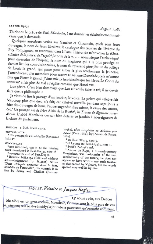 Lettre de Voltaire à D'Alembert, 13 août 1760 Lettre de Voltaire à D'Alembert, 13 août 1760