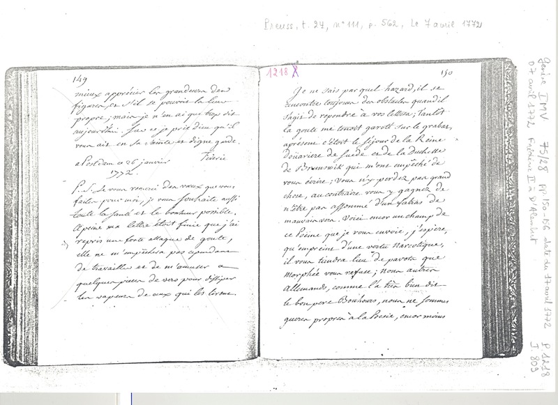Lettre de Frédéric II à D'Alembert, 7 avril 1772 Lettre de Frédéric II à D'Alembert, 7 avril 1772