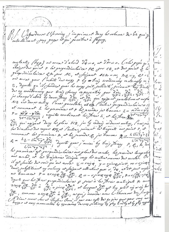 Lettre de Lagrange à D'Alembert, 20 novembre 1769 Lettre de Lagrange à D'Alembert, 20 novembre 1769