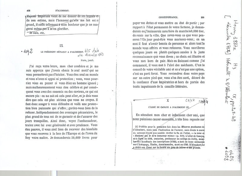 Lettre de Henault à D'Alembert, 23 décembre 1762 Lettre de Henault à D'Alembert, 23 décembre 1762
