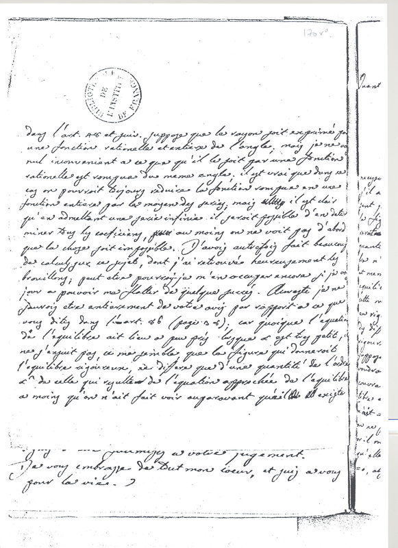 Lettre de Lagrange à D'Alembert, 15 juillet 1769 Lettre de Lagrange à D'Alembert, 15 juillet 1769