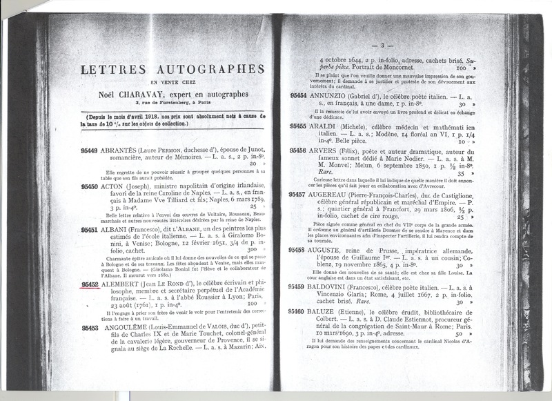 Lettre de D'Alembert à Roussier, 23 août 1761 Lettre de D'Alembert à Roussier, 23 août 1761