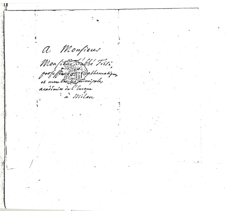 Lettre de D'Alembert à Frisi, 11 septembre 1779 Lettre de D'Alembert à Frisi, 11 septembre 1779