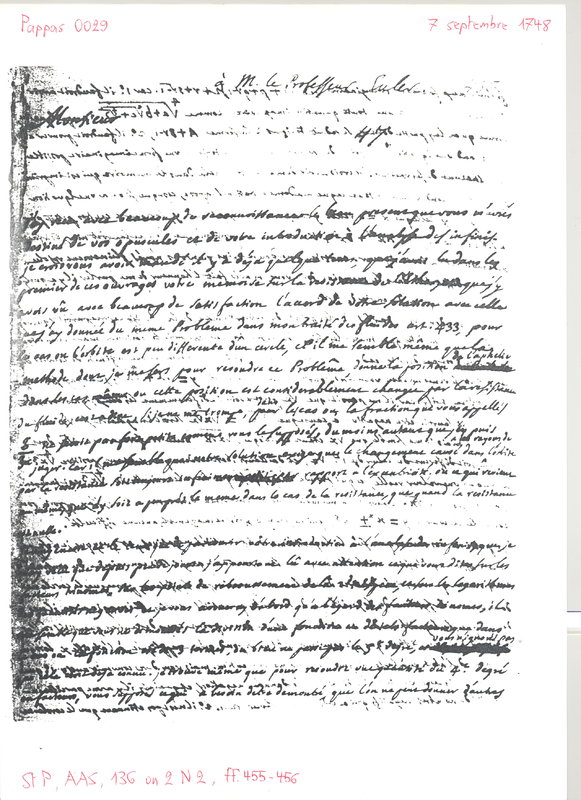 Lettre de D'Alembert à Euler Leonhard, 7 septembre 1748 Lettre de D'Alembert à Euler Leonhard, 7 septembre 1748