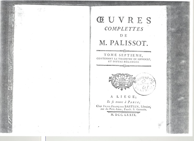 Lettre de D'Alembert à Palissot, 28 avril 1778 Lettre de D'Alembert à Palissot, 28 avril 1778